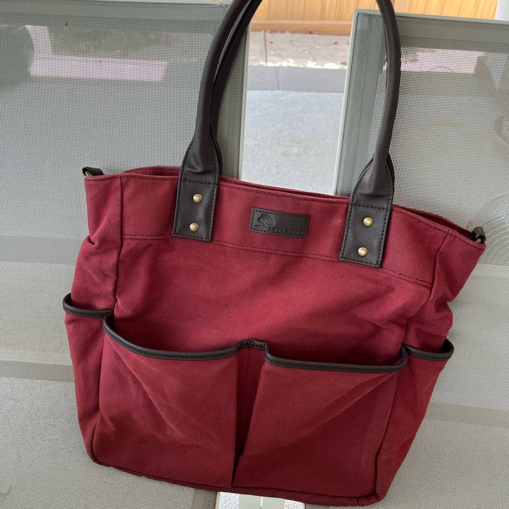 Levenger rust canvas and brown leather trim Tote Bag Practical and Versatile